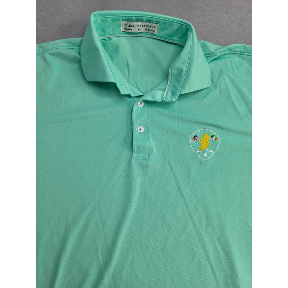 Holderness & Bourne Polo Shirt Mens XL Mint Green Stretch Logo Golf Performance - Picture 3 of 8